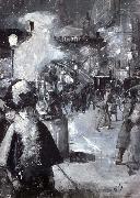 Lesser Ury At the railway station Friedrichstrabe oil on canvas